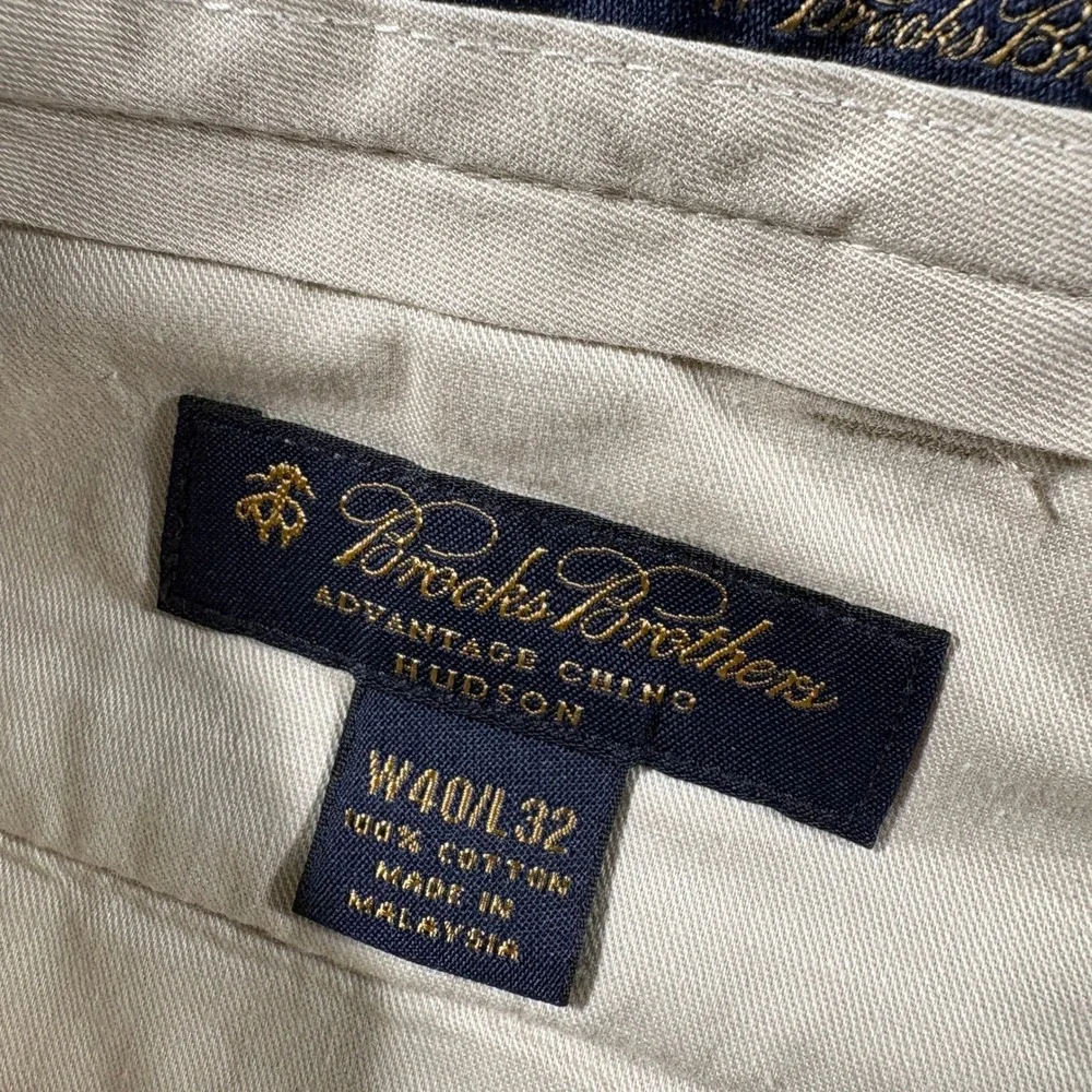 Brooks Brothers Hudson Advantage Chino Mens 40x32 Khaki Flat Front Cotton Pants